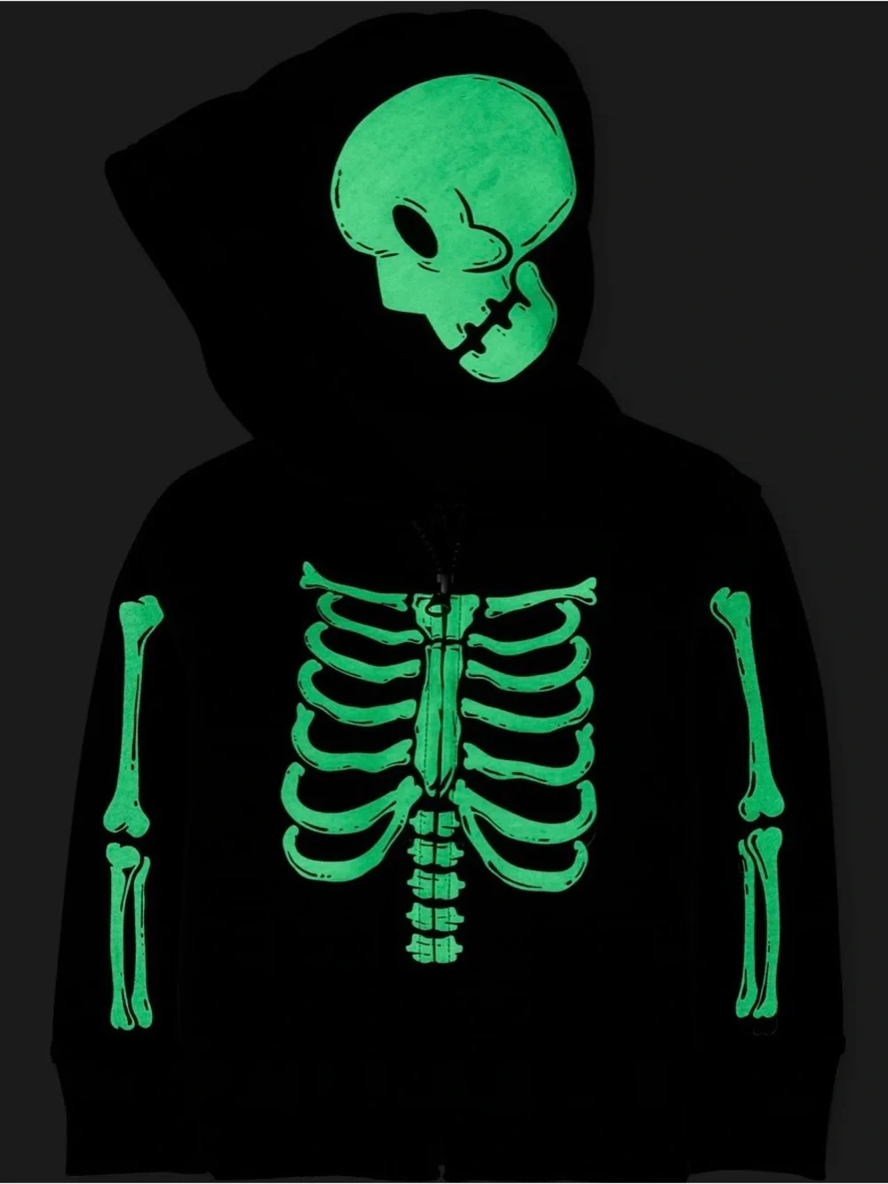 2-piece set Halloween Glow Skeleton Sherpa-Lined Zip-Up Hoodie w/ matching pants